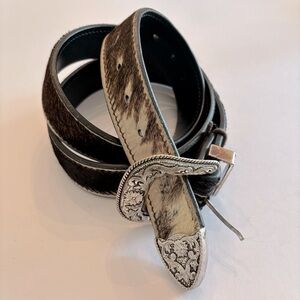 Bullhide Men's Calf hair Leather Belt Silver Detail Buckle Size 52